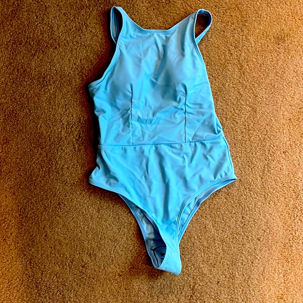 Baby blue High neck sexy one piece swimsuit